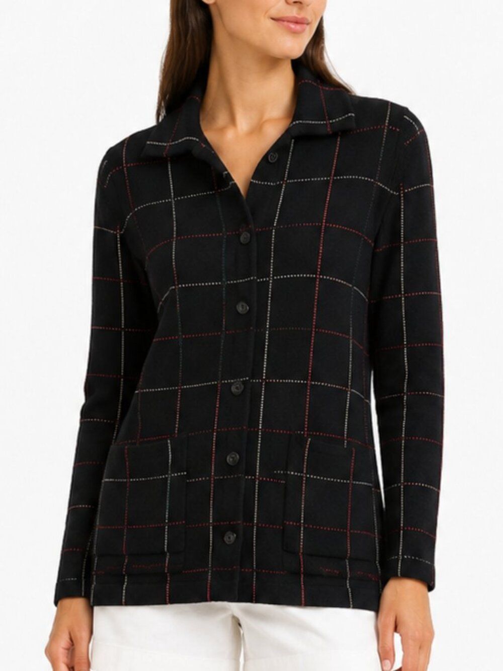 Lauren Ralph Lauren VTG 100% Lambswool Cardigan Size Medium Plaid Jacket Sweater